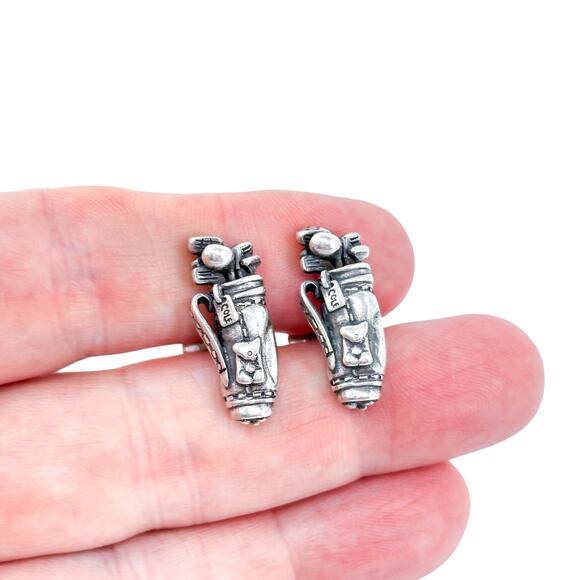 Vintage KENNETH COLE Golf Bag Cufflinks – Silver Plated - Gift For Men - Picture 1 of 7